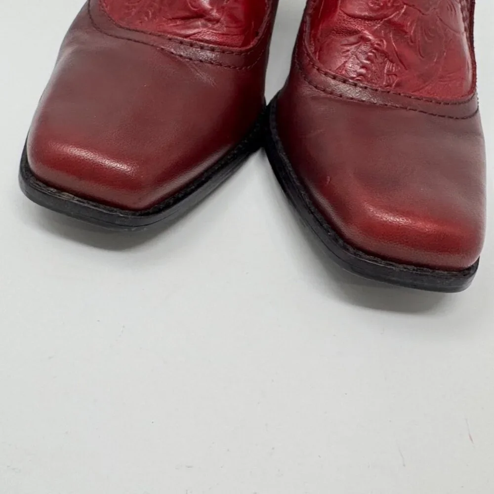 Antonio Melani Womens Red Embossed Leather Western Slip On Bootie  Size 6 - Picture 4 of 9